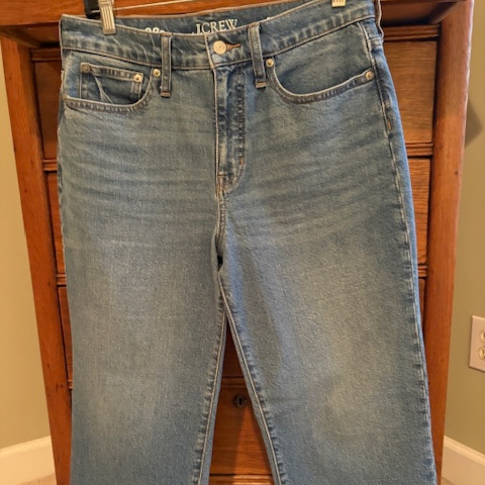 J Crew Slim Wide Leg Denim Jeans, sz 28 Petite, Wash Medium Dark